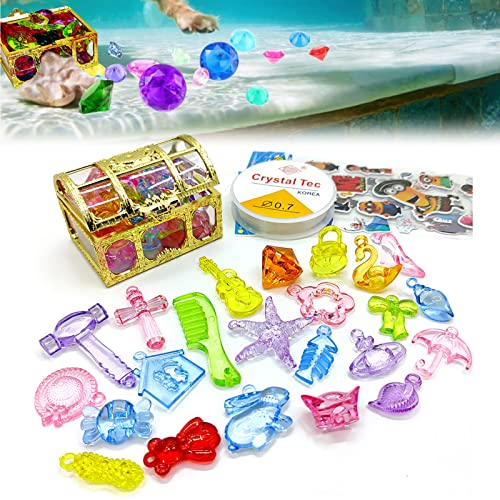 Dranng Tauch-Edelstein-Spielzeug, lebendige Schatzkiste, Schwimmbecken-Sinker, Bunte Acryl-Edelsteine, Piratentruhe, Marine-Jagdspiele, für Kinder, Jungen, Mädchen von Dranng