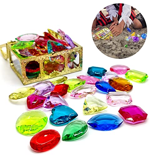 Dranng Tauch-Edelstein-Spielzeug, lebendige Schatzkiste, Schwimmbecken-Sinker, Bunte Acryl-Edelsteine, Piratentruhe, Marine-Jagdspiele, für Kinder, Jungen, Mädchen von Dranng