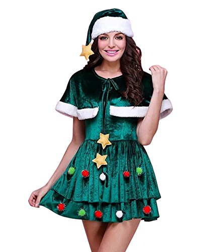 Drasawee Mrs Claus Anzug Weihnachten Party Cosplay Kostüm Verkleidung mit Umhang von Drasawee