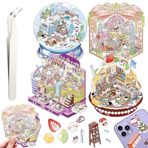 4 Sets DIY 3D House Stickers, DIY Haus Aufkleber Stickers Machen Sie Ihren Eigenen, Supermarkt, Kaffeehaus, Buchhandlung, Restaurant, Cute 3D Scene Sticker Set mit 1 Pinzetten 4 Sets DIY 3D House Stickers, DIY Haus Aufkleber Stickers Machen Sie Ihren Eigenen, Supermarkt, Kaffeehaus, Buchhandlung, Restaurant, Cute 3D Scene Sticker Set mit 1 Pinzetten von Draupnir