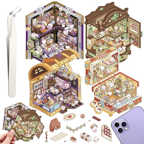 4 Sets DIY 3D House Stickers, DIY Haus Aufkleber Stickers Machen Sie Ihren Eigenen, Supermarkt, Kaffeehaus, Buchhandlung, Restaurant, Cute 3D Scene Stickerss Set mit 1 Pinzetten 4 Sets DIY 3D House Stickers, DIY Haus Aufkleber Stickers Machen Sie Ihren Eigenen, Supermarkt, Kaffeehaus, Buchhandlung, Restaurant, Cute 3D Scene Stickerss Set mit 1 Pinzetten von Draupnir