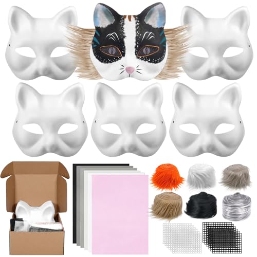 6 Stück Katzenmasken, Therian Mask, DIY Papier Maske mit 6 Kuns Fell, 6 Selbstklebende Filz und 12 Eye Mesh, DIY Weiße Maske zum Bemalen für Halloween, Karneval, Maskerade, Party Cosplay 6 Stück Katzenmasken, Therian Mask, DIY Papier Maske mit 6 Kuns Fell, 6 Selbstklebende Filz und 12 Eye Mesh, DIY Weiße Maske zum Bemalen für Halloween, Karneval, Maskerade, Party Cosplay von Draupnir
