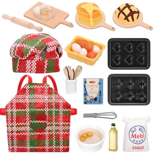 Draupnir 28 Stück Miniatur Wichtel Zubehör, Wichteltür Zubehör Weihnachten, Mini Wichtel Zubehör Backen, Wichtel Zubehör Küche Backset für DIY Weihnachten Puppenhaus Deko von Draupnir