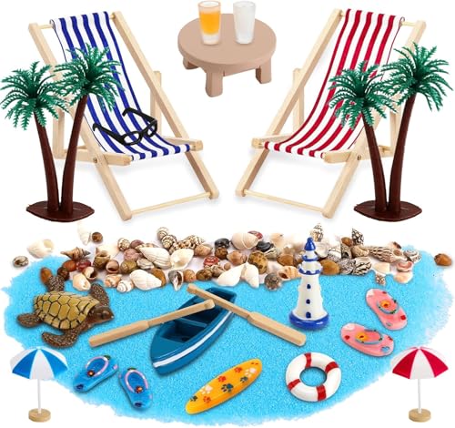 Strand-Mikrolandschaft Mini-Stranddekorationen Miniatur Dekoration Mini Liegestuhl Deko von Draupnir