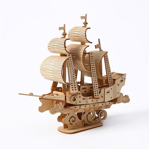 Drawelry 3D Holzpuzzle Ornament Kreative DIY Holzhandwerk Statue Steampunk Transport Modellbau Holz Skulptur Puzzle Heimtisch Dekoration Geburtstag Geschenk für Erwachsene Männer Frauen (Segelboot) von Drawelry