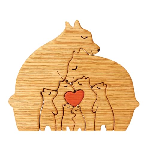 Drawelry Holzpuzzle Bär Familienfiguren Statue Wohnzimmer Schlafzimmer Dekoration Gedenkgeschenk für Familien, Hochzeit, Geburtstag, Erntedankfest, Weihnachten, Halloween (Typ 11, Bärenfamilie) von Drawelry