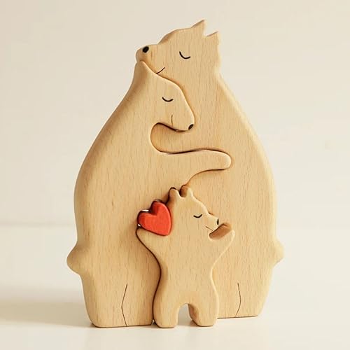 Drawelry Holzpuzzle Bär Familienfiguren Statue Wohnzimmer Schlafzimmer Dekoration Gedenkgeschenk für Familien, Hochzeit, Geburtstag, Erntedankfest, Weihnachten, Halloween (Typ 5, Bärenfamilie) von Drawelry