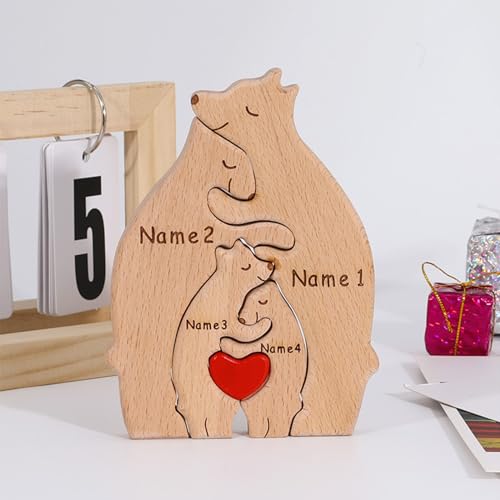 Drawelry Holzpuzzle Bär Familienfiguren Statue Wohnzimmer Schlafzimmer Dekoration Gedenkgeschenk für Familien, Hochzeit, Geburtstag, Erntedankfest, Weihnachten, Halloween (Typ 7, Bärenfamilie) von Drawelry