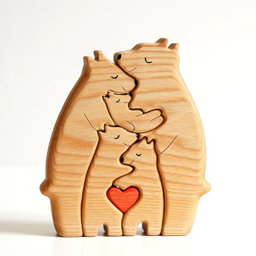 Drawelry Holzpuzzle Bär Familienfiguren Statue Wohnzimmer Schlafzimmer Dekoration Gedenkgeschenk für Familien, Hochzeit, Geburtstag, Erntedankfest, Weihnachten, Halloween (Typ 8, Bärenfamilie) von Drawelry