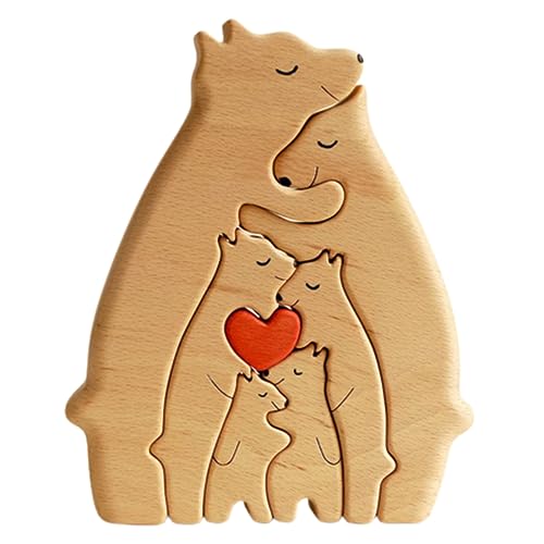 Drawelry Holzpuzzle Bär Familienfiguren Statue Wohnzimmer Schlafzimmer Dekoration Gedenkgeschenk für Familien, Hochzeit, Geburtstag, Erntedankfest, Weihnachten, Halloween (Typ 9, Bärenfamilie) von Drawelry