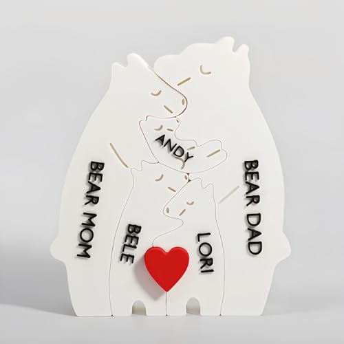 Drawelry Personalisiert Tier Statue Puzzle Dekoration mit 2–9 Namen Familienpuzzle 3D-Druck Elefant Wolf Bär Figur Skulptur Ornament Heim Büro Weihnachte Deko Geschenke für Dad Mom Freunde (Bär) von Drawelry