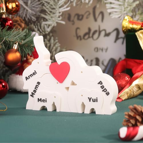 Drawelry Personalisiert Tier Statue Puzzle Dekoration mit 2–9 Namen Familienpuzzle 3D-Druck Elefant Wolf Bär Figur Skulptur Ornament Heim Büro Weihnachte Deko Geschenke für Dad Mom Freunde (Elefant) von Drawelry