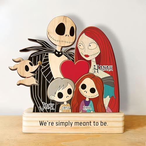 Drawelry Personalisierte Holz Familiepuzzle mit Name Schnitzerei Statue Halloween Weihnachten Deko Ornament Kürbis Skelett Tier Figuren Skulptur Holzpuzzle Dekoration Geschenk (A1) von Drawelry