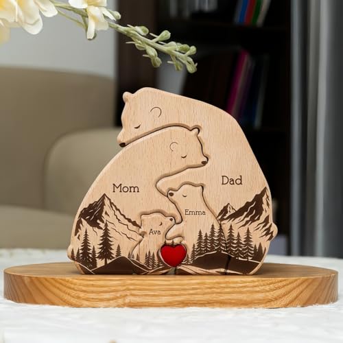 Drawelry Personalisierte Holz Familiepuzzle mit Name Schnitzerei Statue Halloween Weihnachten Deko Ornament Kürbis Skelett Tier Figuren Skulptur Holzpuzzle Dekoration Geschenk (B5) von Drawelry