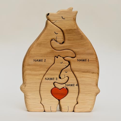Drawelry Personalisierte Holzpuzzle Tier Statue Ornament mit 2-9 Namen Gravur Handwerk Holz Bär Skulptur Puzzle Dekoration Weihnachten Geburtstag Geschenk für Familie Freunde Paare (Eisbären) von Drawelry