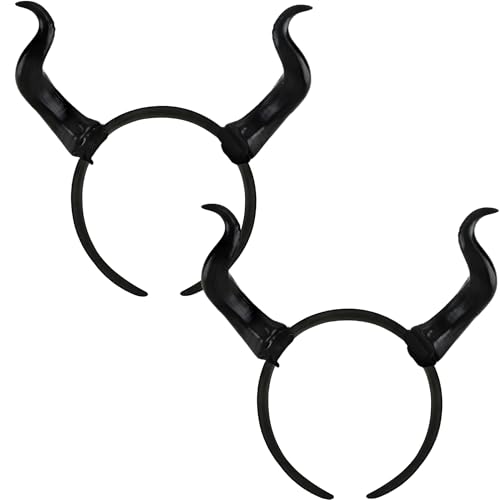2 Stück Dämonenhorn-Stirnbänder schwarze Teufelshörner Kopfbedeckung für Halloween, Cosplay, Party, Verkleidungszubehör von Drayear