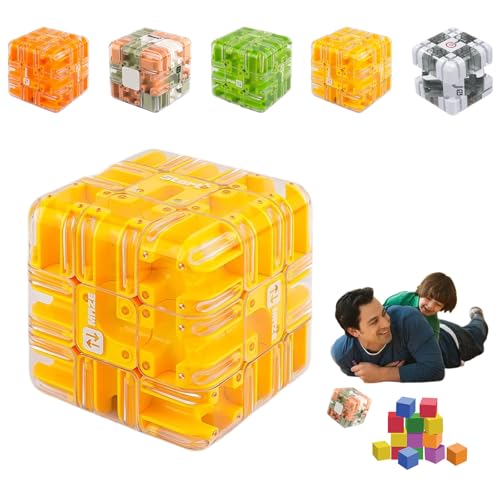 Großer Labyrinth-3D-Puzzle-Würfel – Spannendes Denkspiel, 3x3-Labyrinth-Würfel mit Logik-Herausforderung, 3D-Kugellabyrinth, Räumliches Vorstellungsvermögen, Gehirntraining (Gelb) von Drbrrly