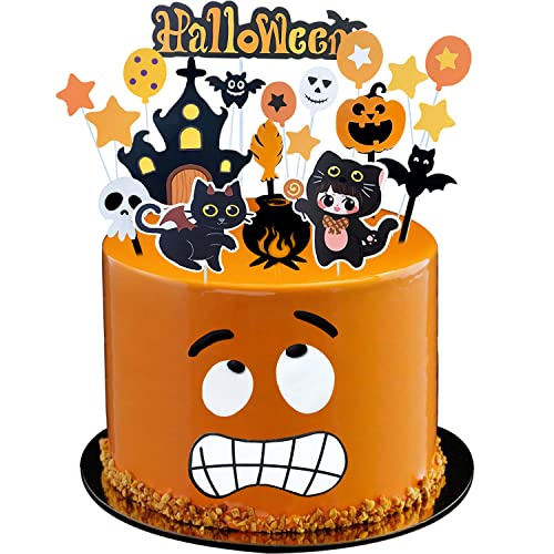 21 Stück Halloween Kuchenaufsätze, Cupcake Toppers, Party Dekorationen, Kuchendekoration Kuchenhut, Ghost Pumpkin Decor, Lustige Emoji-Dekoration von Dream HorseX