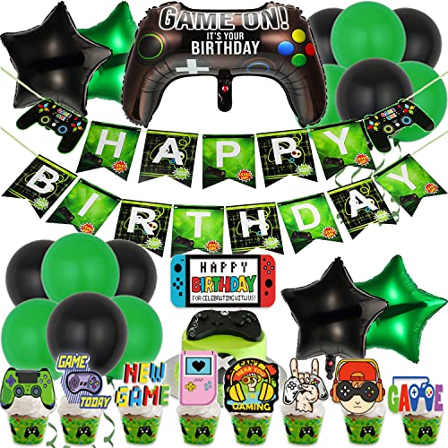 43 Stück Gamer Deko Geburtstag, Videospiel Geburtstagsdeko, Spiel Party Deko für Gamer, Spiel Partyzubehör Set mit Happy Birthday Banner, Game Controller Luftballons, Latexballon, Cupcake-Dekoration 43 Stück Gamer Deko Geburtstag, Videospiel Geburtstagsdeko, Spiel Party Deko für Gamer, Spiel Partyzubehör Set mit Happy Birthday Banner, Game Controller Luftballons, Latexballon, Cupcake-Dekoration von Dream HorseX