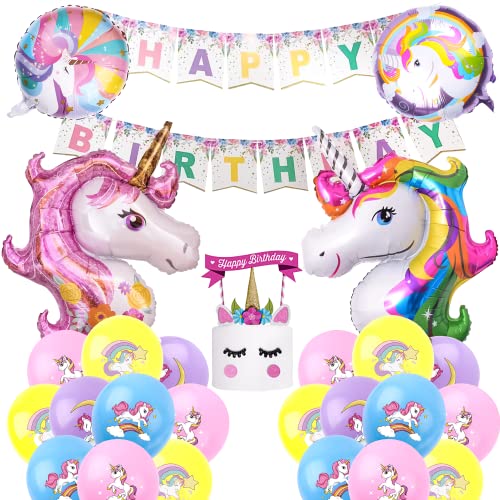 Einhorn Geburtstagsdeko Mädchen, Kindergeburtstag Set mit Happy Birthday Banner, 3D Einhorn Folie Ballons, Einhorn Kuchen Topper, Einhorn Thema Prinzessin Mädchen Geburtstag Party Dekorationen Einhorn Geburtstagsdeko Mädchen, Kindergeburtstag Set mit Happy Birthday Banner, 3D Einhorn Folie Ballons, Einhorn Kuchen Topper, Einhorn Thema Prinzessin Mädchen Geburtstag Party Dekorationen von Dream HorseX