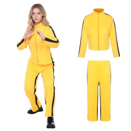 DreamJ Halloween-Killer-Kostüm für Damen, gelbe Uniform mit Jacke und Hose für Erwachsene, Kung-Fu-Outfit (Gelb, L) von DreamJ
