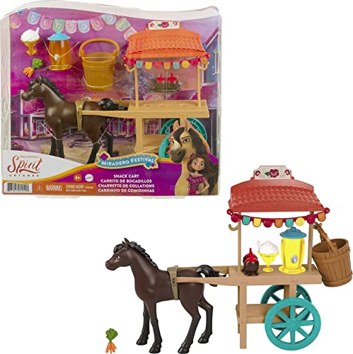 Dreamworks Spirit GXF69 - "Spirit - frei und ungezähmt" Miradero Festivalstand mit rollenden Rädern, Überdachung, 12,7 cm großem Pony und passendem Zubehör, tolles Geschenk für Kinder ab 3 Jahren von Dreamworks Spirit