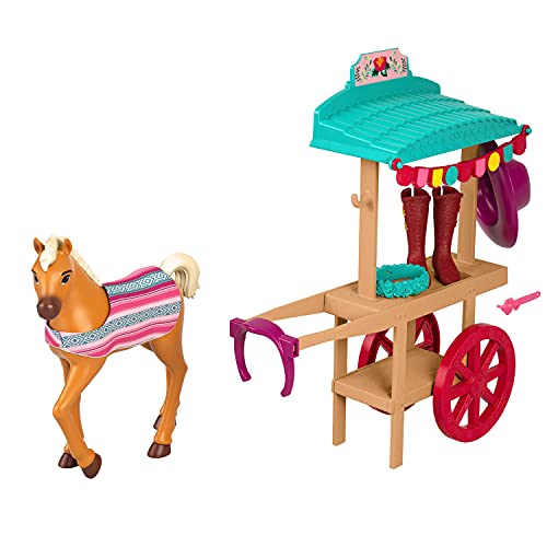 Dreamworks Spirit GXF70 – frei und ungezähmt“ Miradero Festival Karren mit Reitausrüstung, rollende Räder, Überdachung, Pony (13cm) und passendem Zubehör, tolles Geschenk für Kinder ab 3 Jahren von Dreamworks Spirit