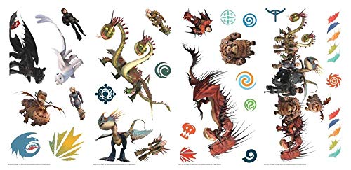 DREAMWORKS RMK3973SCS Wandaufkleber, Motiv: Drachenzähmen leicht gemacht: Die versteckte Welt, zum Abziehen und Aufkleben, Schwarz, Rot, Blau, 16 Stück (317 Stück), Set mit 28 Stück von DreamWorks