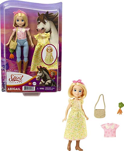 Dreamworks Spirit GXF19 - "Spirit - frei und ungezähmt" Fashionspaß Abigail Puppe (18cm), 2 modische Outfits und Zubehör, 7 bewegliche Gelenke, tolles Geschenk für Kinder ab 3 Jahren von Mattel