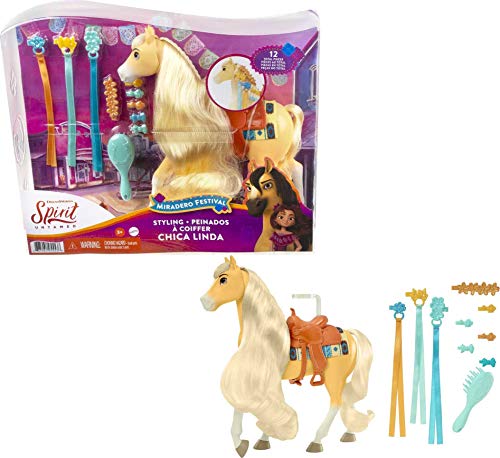 Spirit GXF71 - "Spirit - frei und ungezähmt" Miradero Festival Frisierpferd Chica Linda (20cm) mit langer Mähne, langem Schweif und Zubehörteilen zum Frisieren, tolles Geschenk für Kinder ab 3 Jahren von Mattel