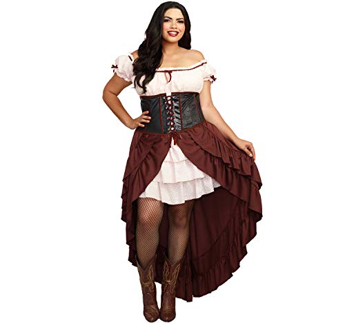 Damen Kostüm Saloon Girl Kleid Rock Korsett Western Cowgirl Fasching Karneval (XXL) von Dreamgirl