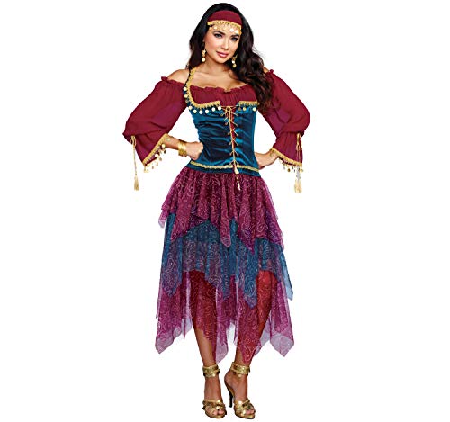 Dreamgirl Damen Kostüm Zigeunerin Gypsy Esmira Kleid rot blau Fasching Karneval S, M, L, XL (L) von Dreamgirl