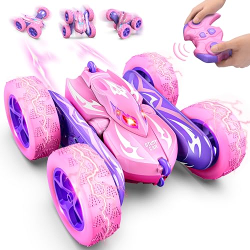 Dreamlandia Ferngesteuertes Auto, 2,4GHz RC Auto Geschenk Mädchen 3-9 Jahre, 360° Flip, Drehbare, LED Blinken, 4WD Monstertruck Ferngesteuert, Einhorn Spielzeug ab 4-12 Jahre Mädchen Kinder von Dreamlandia