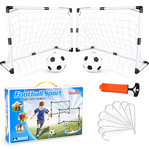 Dreamon 2er Set Kinder Fußballtore mit Fußball,Tore und Pumpe Fussball Interaktiv Minitore Spielzeug Sportspaß für Garten Indoor von Dreamon