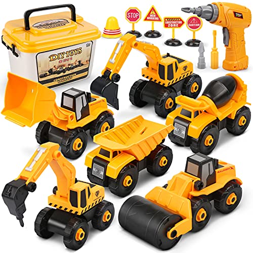 Dreamon Bagger Kinder Spielzeug, Baustellenfahrzeuge Kinder mit Elektro-Drill, Traktor, Sandkasten Bagger Kinder Jungen 3 Jahren von Dreamon