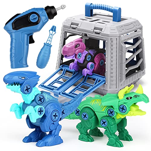 Dreamon Dinosaurier Montage Spielzeug mit Dinosaurierkäfig, Dinosaurier Spielzeug mit Elektrobohrmaschine Schraubendreher, DIY Montessori Spielzeug Geschenk für Kinder ab 3 4 5 6 7 Jahre Junge Mädchen von Dreamon