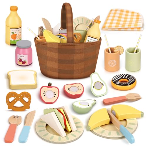 Dreamon Kinderküche Zubehör Holz Spielzeug, Spielküche Zubehör Picknickkorb Kinder mit Holz Obst Zum Schneiden, Holzspielzeug Baby 3 Jahre Jungen Mädchen Geschenke Dreamon Kinderküche Zubehör Holz Spielzeug, Spielküche Zubehör Picknickkorb Kinder mit Holz Obst Zum Schneiden, Holzspielzeug Baby 3 Jahre Jungen Mädchen Geschenke von Dreamon