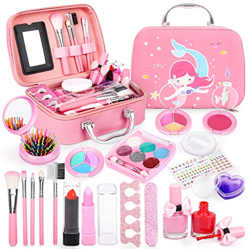 Dreamon Kinderschminke mädchen, Waschbar Make up Spielzeug für Mädchen Kinder Nagellacke mit Koffer Geschenke Spielzeug 3 4 5 6 7 8 Jahre Mädchen von Dreamon