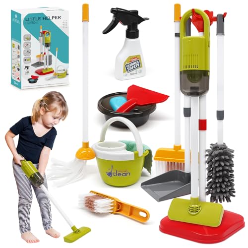 Dreamon Kinderstaubsauger Mit Saug und Soundfunktion, 14 PCS Putzset für Kinder, Staubsauger Kinder 15 × 56cm , Kinderbesen Set Spielzeug für ab 3 Jahren von Dreamon