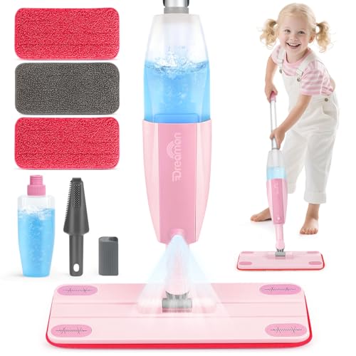 Dreamon Putzset für Kinder – Wischmopp mit Sprühfunktion mit echtem Wassersprüher & 3 waschbaren Pads – Montessori Spielzeug ab 3 Jahre – Ideal Für Rollenspiel & Geburtstag, Rosa von Dreamon