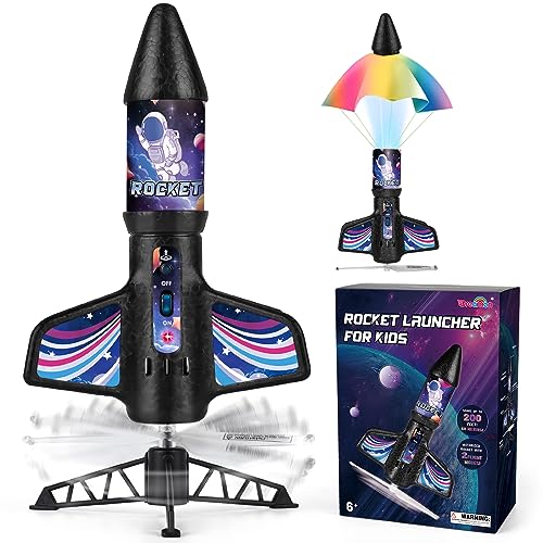 Dreamon Rakete Spielzeug Draußen Raketen Spielzeug für Kinder, Motorisierte USB Raketenwerfer mit Fallschirm LED-Licht, Rakete Spielzeug Draußen Spielzeug Weltall Geschenke Kinder 6 7 8 9 von Dreamon