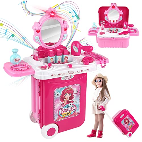 Dreamon Schminkset Rollenspiel Spielzeug 3 in 1 Tragbarer Schminktisch mit Kosmetik Zubehör in Koffer Regalo für Kinder Mädchen Prinzessin von Dreamon