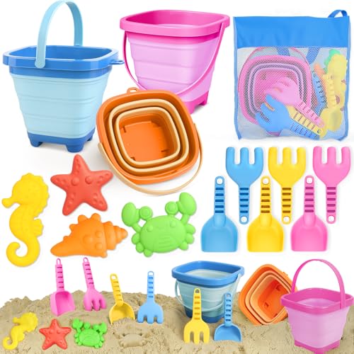 YIMORE Sandspielzeug Set, Reise Sandspielzeug mit Faltbarer Eimer Kinder, 14 PCS Sandkasten Strand Spielzeug für Kinder Jungen Mädchen von Dreamon