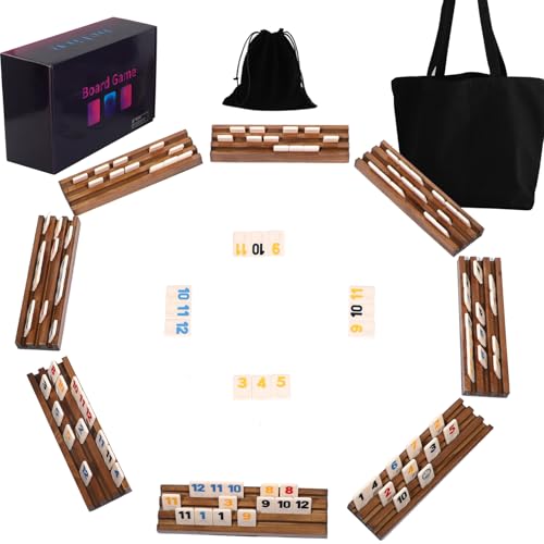 Dreamplay Gifts Rummy Cube Brettspiel, inklusive 214 Spielsteinen, 8 Holz-Steinehaltern, Kordelzug-Aufbewahrungsbeutel, Handtasche für alle Komponenten und Spielanleitung (Edition für 8 Spieler) von Dreamplay Gifts