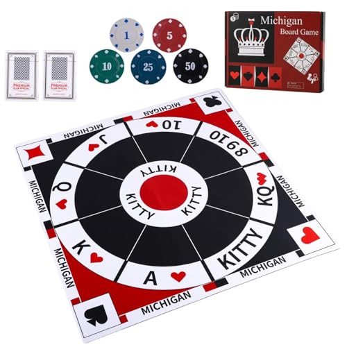 Dreamplay Gifts 23,6 Zoll Tripoley-Spiel Tripoli-Brettspiel Anti-Slip-Matte, Kombination aus Michigan Rummy, Hearts und Poker, 200 Pokerchips, 2 Kartenspiele, 1 Aufbewahrungstasche von Dreamplay Gifts