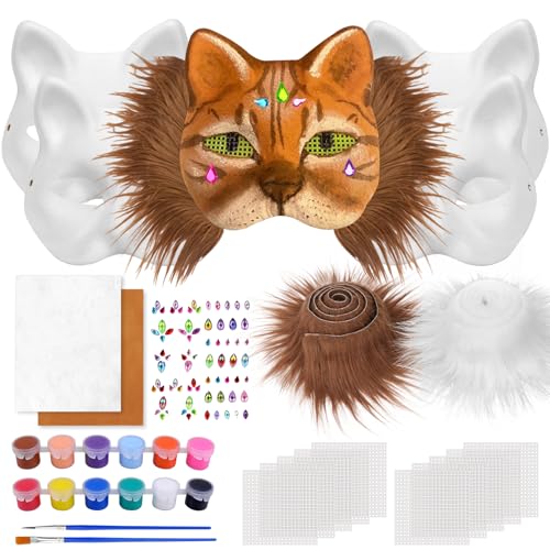 Dreamtop 21 Stück Therian Katzenmaske Mask inklusive Blanker Katzenmaske, Filzstofffolie, Plüsch Kunstfellaugen, Kunststoffnetzfolie, Diamantaufkleber, Pinsel und 12 FarbenAnzug für Cosplay Dreamtop 21 Stück Therian Katzenmaske Mask inklusive Blanker Katzenmaske, Filzstofffolie, Plüsch Kunstfellaugen, Kunststoffnetzfolie, Diamantaufkleber, Pinsel und 12 FarbenAnzug für Cosplay von Dreamtop