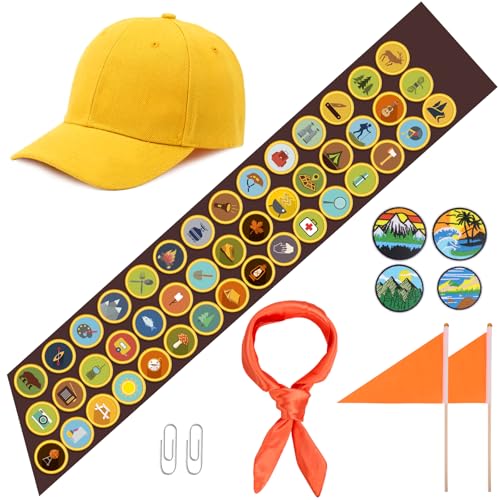 Dreamtop Pfadfinder Kostüm, Entdecker Kostüm Zubehör mit Abenteuer Schärpe Patches Hut Halstuch Flaggen für Party Entdecker Cosplay von Dreamtop