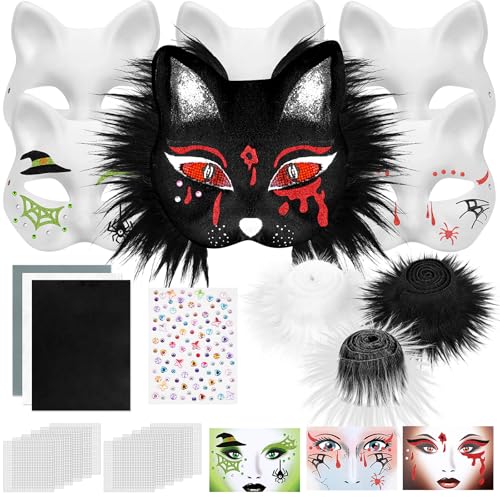 Dreamtop Therian-Masken-Set, Katzenmasken zum Dekorieren, inklusive Blanko-Katzenmaske, Filzstoff, Plüsch, Kunstfell, Auge, Kunststoffnetz, Diamant-Aufkleber für Cosplay, Halloween, 28-teilig Dreamtop Therian-Masken-Set, Katzenmasken zum Dekorieren, inklusive Blanko-Katzenmaske, Filzstoff, Plüsch, Kunstfell, Auge, Kunststoffnetz, Diamant-Aufkleber für Cosplay, Halloween, 28-teilig von Dreamtop