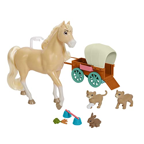 Dreamworks Spirit HCH51 - Tier-Babysitting mit Chica Linda Spielset mit Pferd (21 cm), Huf-Aktivierungsfunktion, 3 Tierfiguren, Leckerlis & Zubehörteile, tolles Geschenk für Kinder ab 3 Jahren von Mattel