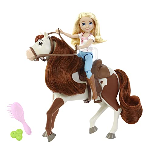 Dreamworks Spirit HFB91 - Abigail-Puppe (18 cm, bewegliche Gelenke), Bürste, Apfel-Leckerlis & Pferd Boomerang (20 cm) mit weicher Mähne und Schweif, Geschenk für Kinder ab 3 Jahren von Dreamworks Spirit